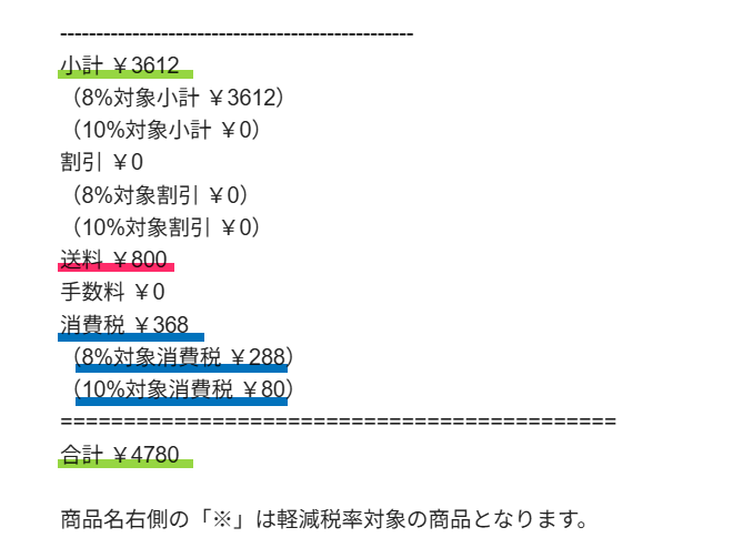 実際の注文明細の画像